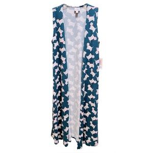 LuLaRoe Joy Teal Sleeveless Dog Print Duster Small NWT NEW